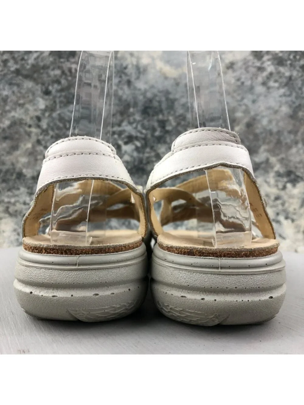 Hotter Women's Size 8 Inspire White Leather Braided Open Toe Hook & Loop Sandals